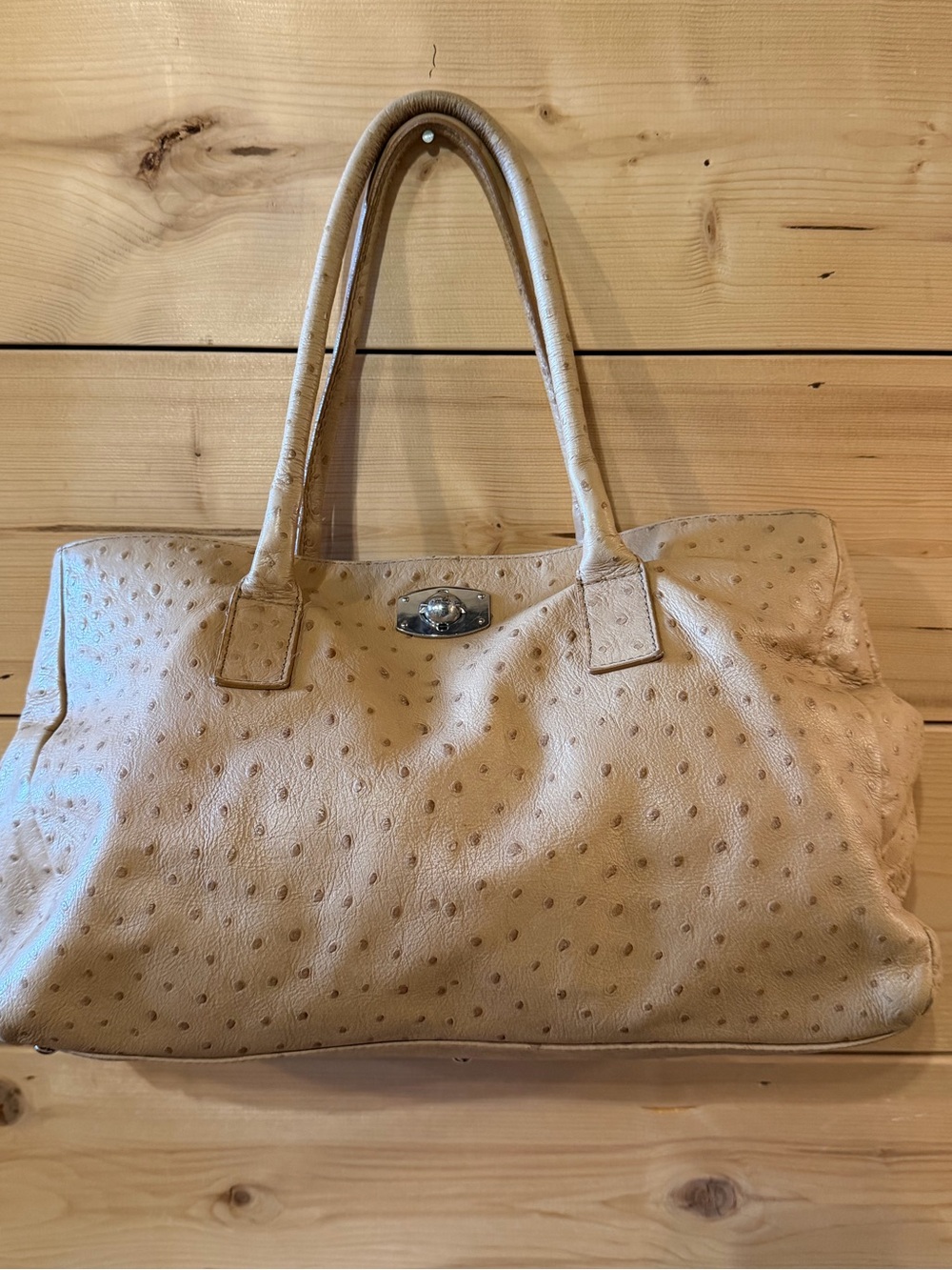 Furla Brown Ostrich Leather Shoulder Bag